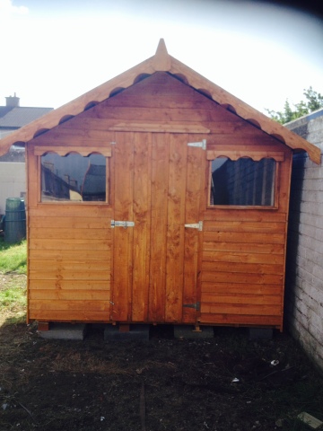 10ft x 8ft Rustic garden shed with detailed overhang roof